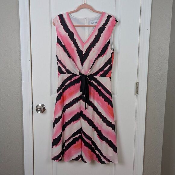 Joseph Ribkoff | Pink Black Tie Dye Summer Dress Size US12 - Picture 2 of 11